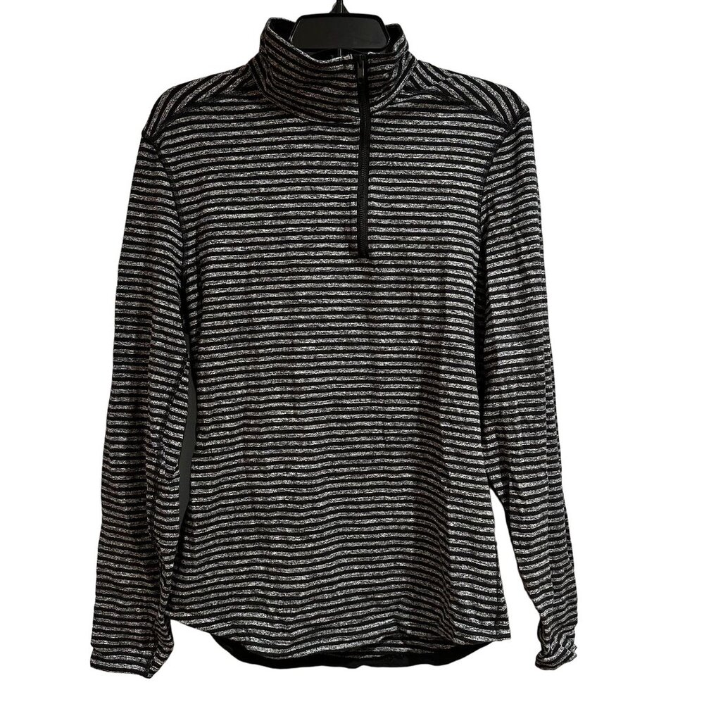 Lululemon Mens Surge 1/2 Zip Pullover Raven Stripe Black Gray Athletic Small